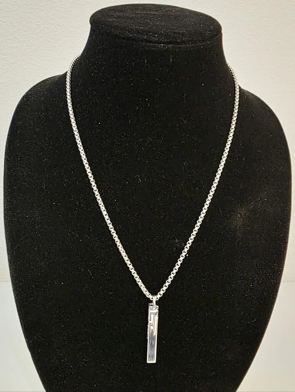 Vitaly Glitch Pendant Necklace, Silvertone, Chain 22